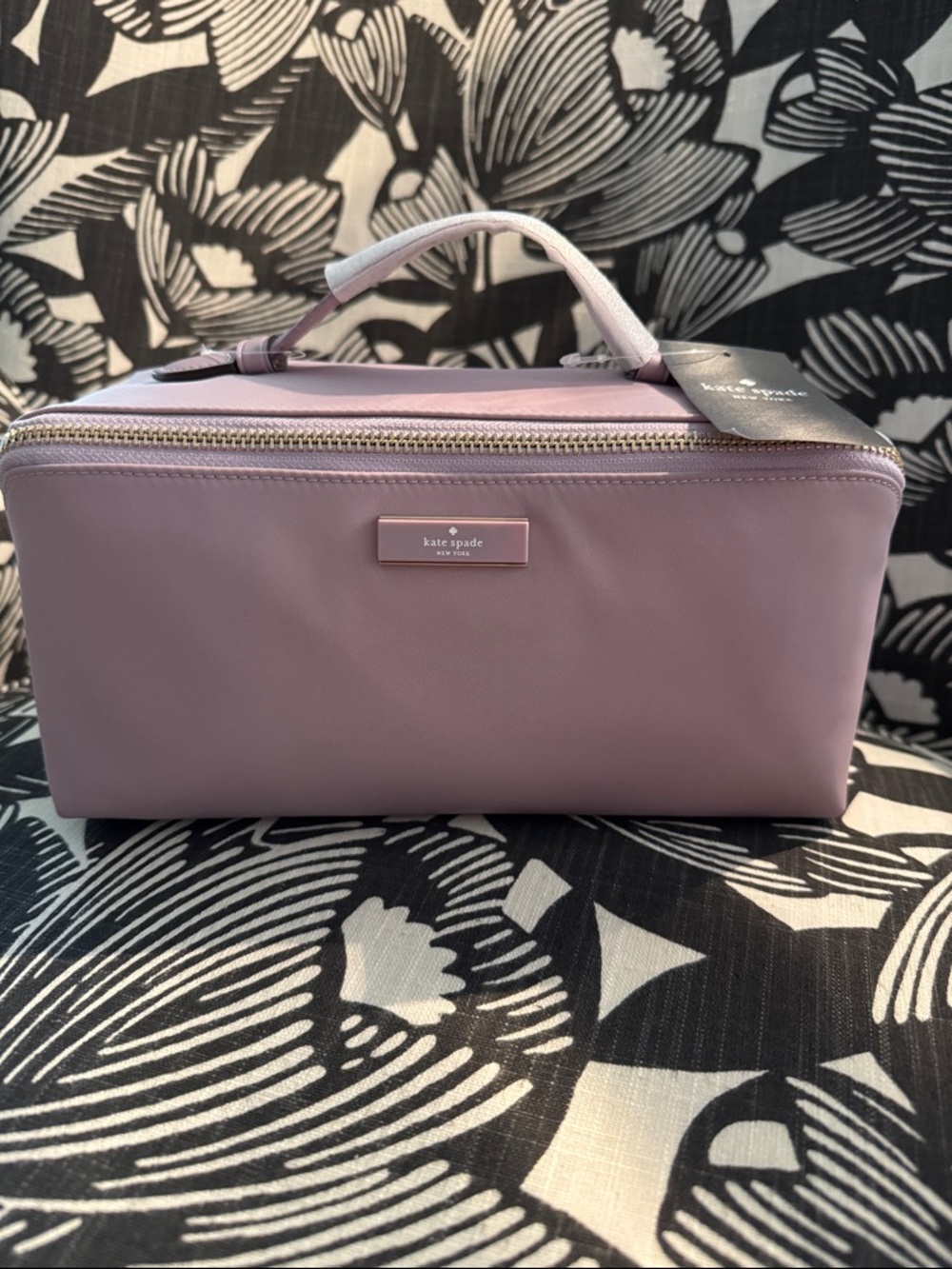 kate spade lavender zip-top cosmetic case with top handle